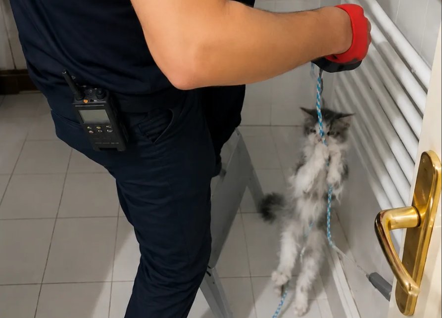 Apartman boşluğunda mahsur kalan yavru kedi kurtarıldı