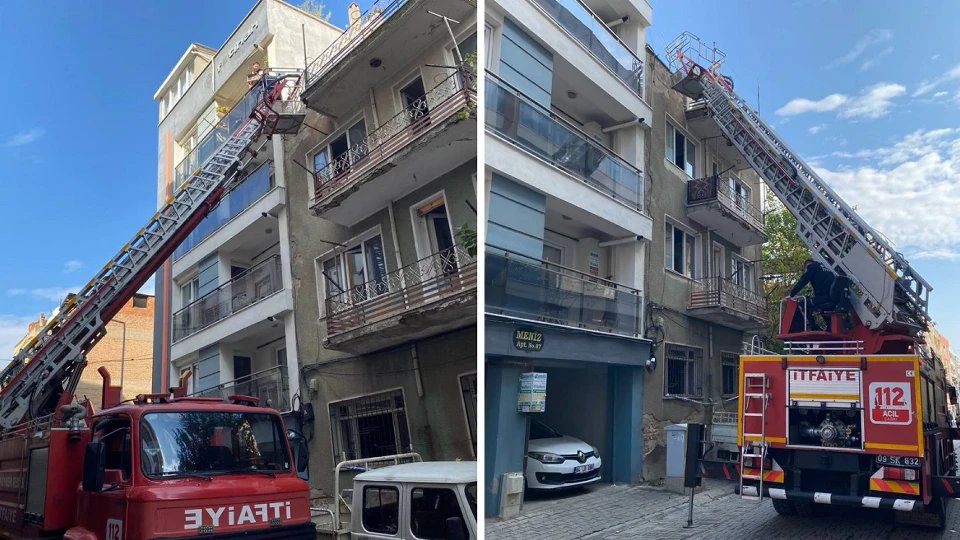 Aydın'da Evden Kaçan Kedi Çatıya Sığındı: İtfaiye Merdivenli Araçla Kurtardı