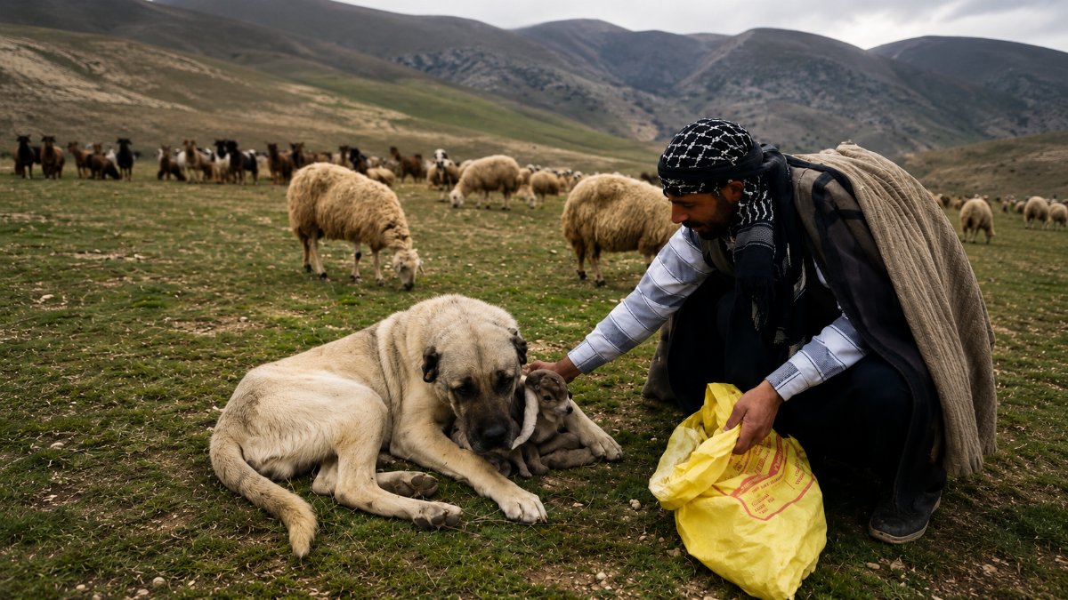 Kangal, yeni doğan kuzuyu sahiplenerek yürekleri ısıttı